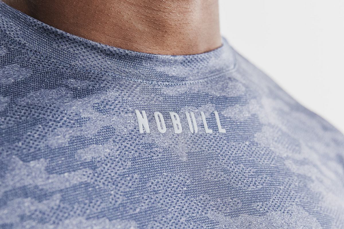 Nobull Lightweight Textured Men's T Shirts Navy Camo | Australia (RK7413)